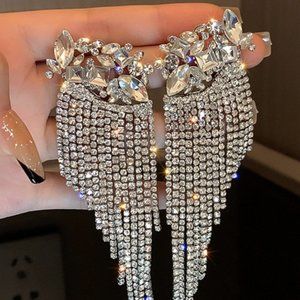 Long White Crystal Rhinestone Fringe Chandelier Earrings Bridal Pageant …